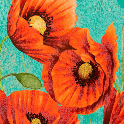 Picture of RED POPPIES ON TEAL II
