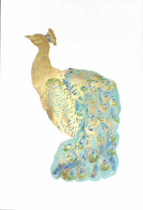 Picture of GOLD FOIL PEACOCK I WITH HAND COLOR