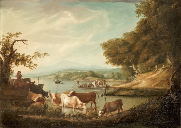 Picture of A CALM WATERING PLACE EXTENSIVE AND BOUNDLESS SCENE WITH CATTLE