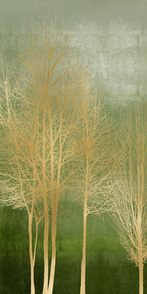 Picture of GOLD TREES ON GREEN PANEL I