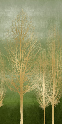 Picture of GOLD TREES ON GREEN PANEL II
