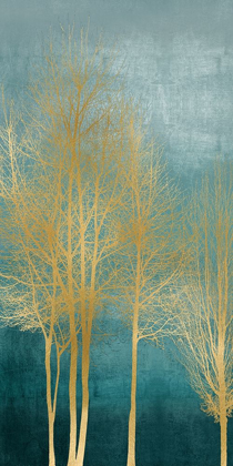 Picture of GOLD TREES ON AQUA PANEL I
