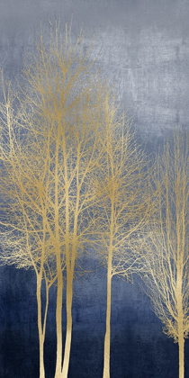Picture of GOLD TREES ON BLUE PANEL I