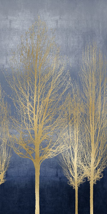 Picture of GOLD TREES ON BLUE PANEL II