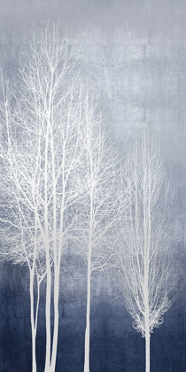 Picture of WHITE TREES ON BLUE PANEL I