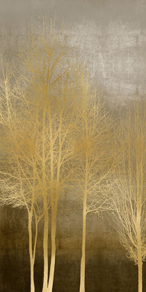 Picture of GOLD TREES ON BROWN PANEL I