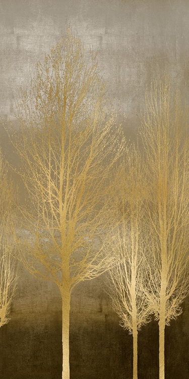 Picture of GOLD TREES ON BROWN PANEL II