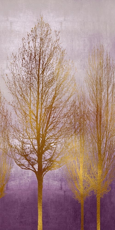 Picture of GOLD TREES ON PURPLE PANEL I 