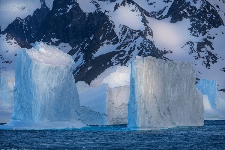 Picture of ANTARCTICA-SOUTH GEORGIA ISLAND-COOPERS BAY ICEBERGS AND MOUNTAINS AT SUNRISE 