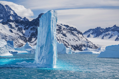 Picture of ANTARCTICA-SOUTH GEORGIA ISLAND-COOPERS BAY ICEBERG AND MOUNTAINS AT SUNRISE 