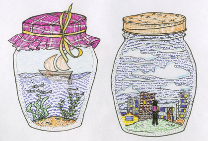 Picture of GLASS JARS WITH SEA AND CITY
