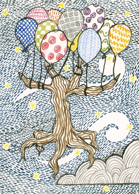 Picture of FLYING TREE WITH MULTICOLOURED BALLOONS