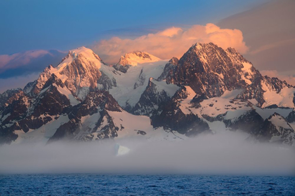 Picture of ANTARCTICA-SOUTH GEORGIA ISLAND-COOPERS BAY ICEBERG AND MOUNTAINS AT SUNRISE 