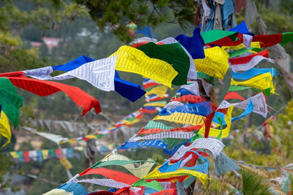 Picture of BHUTAN-THIMPHU COLORFUL PRAYER FLAGS ON MOUNTAIN TOP AT THE SANGAYGANG GEODETIC STATION