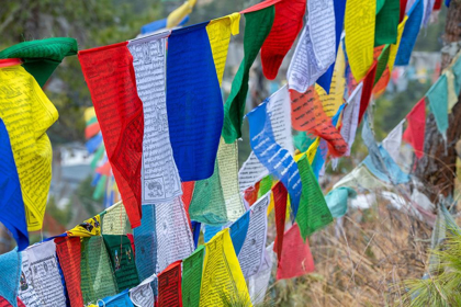 Picture of BHUTAN-THIMPHU COLORFUL PRAYER FLAGS ON MOUNTAIN TOP AT THE SANGAYGANG GEODETIC STATION