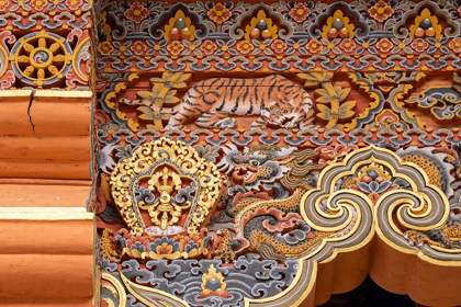 Picture of BHUTAN TRADITIONAL HAND PAINTED AND CARVED WOODEN ARCHITECTURAL DETAIL WITH TIGER AND DRAGON