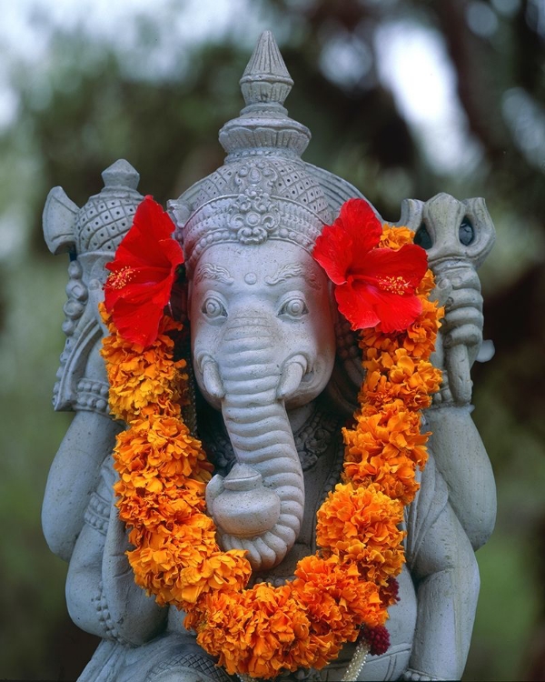 Picture of INDONESIA-BALI GARLAND ON STATUE OF THE HINDU ELEPHANT GOD-GANESH