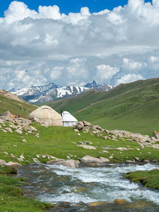 Picture of LANDSCAPE WITH YURT AT THE OTMOK MOUNTAIN PASS IN THE TIEN SHAN OR HEAVENLY MOUNTAINS-KYRGYZSTAN