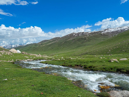 Picture of LANDSCAPE WITH YURT AT THE OTMOK MOUNTAIN PASS IN THE TIEN SHAN OR HEAVENLY MOUNTAINS-KYRGYZSTAN