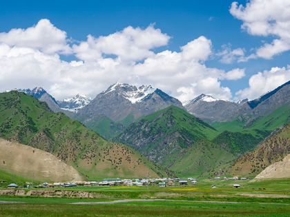 Picture of LANDSCAPE ALONG THE PAMIR HIGHWAY THE MOUNTAIN RANGE TIAN SHAN OR HEAVENLY MOUNTAINS 