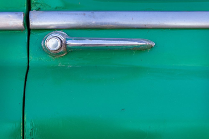 Picture of DETAIL OF DOOR HANDLE ON CLASSIC GREEN CAR IN TRINIDAD-CUBA