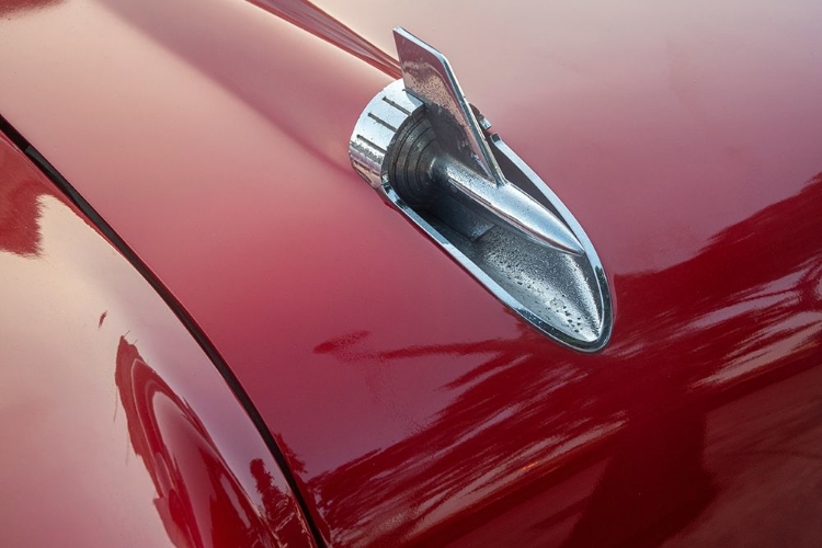 Picture of DETAIL OF HOOD ORNAMENT OF RED 57 CHEVROLET BEL AIR IN HABANA-HAVANA-CUBA