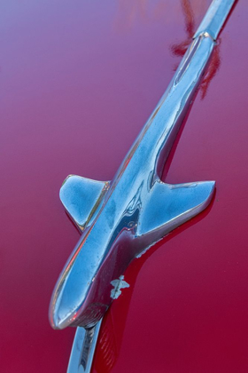 Picture of DETAIL OF HOOD ORNAMENT ON RED CLASSIC AMERICAN CAR IN HABANA-HAVANA-CUBA