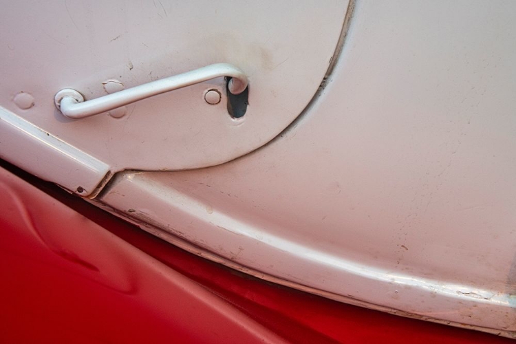 Picture of DETAIL OF RED AND WHITE CLASSIC AMERICAN FORD IN HABANA-HAVANA-CUBA