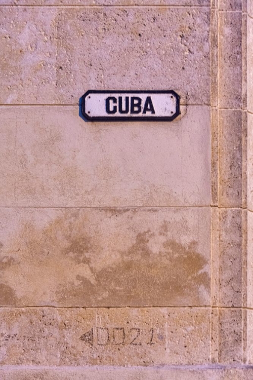 Picture of CUBA STREET SIGN ON PINK WALL IN OLD HAVANA-LA HABANA VIEJA-CUBA