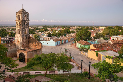 Picture of MORNING HILLSIDE VIEW OF SANTA ANA CHURCH-THE PLAZA-TRINIDAD STREETS AND THE OCEAN-CUBA