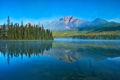 Picture of CANADA-ALBERTA-JASPER NATIONAL PARK MOUNTAIN AND FOREST REFLECTIONS IN LAKE