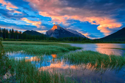 Picture of CANADA-ALBERTA-BANFF NATIONAL PARK VERMILLION LAKES AND MT RUNDLE AT SUNRISE