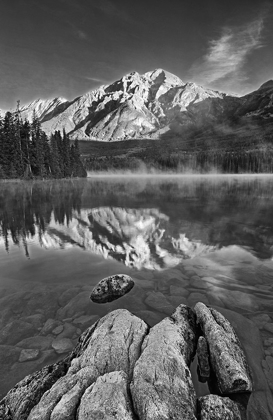 Picture of CANADA-ALBERTA-JASPER NATIONAL PARK PYRAMID MOUNTAIN REFLECTED IN PYRAMID LAKE AT SUNRISE