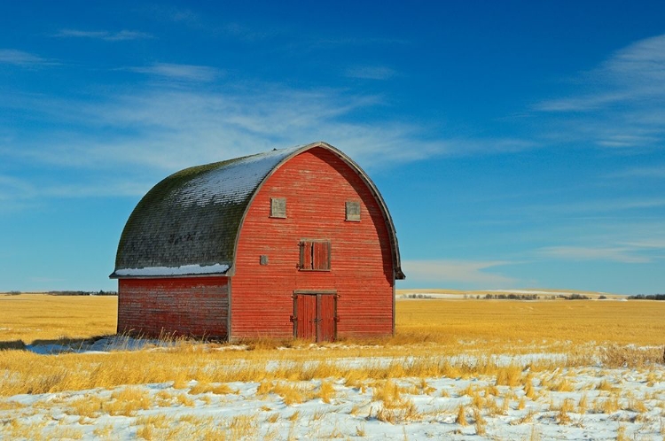 Picture of CANADA-ALBERTA-VULCAN RED BARN IN WINTER