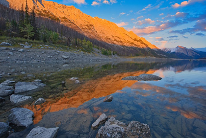 Picture of CANADA-ALBERTA-JASPER NATIONAL PARK SUNSET ON MEDICINE LAKE
