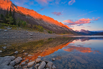 Picture of CANADA-ALBERTA-JASPER NATIONAL PARK SUNSET ON MEDICINE LAKE