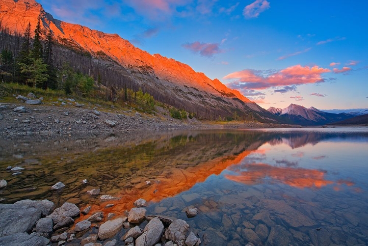 Picture of CANADA-ALBERTA-JASPER NATIONAL PARK SUNSET ON MEDICINE LAKE