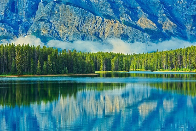 Picture of CANADA-ALBERTA-BANFF NATIONAL PARK REFLECTION OF MT RUNDLE IN TWO JACK LAKE