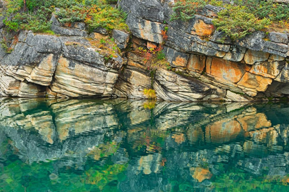 Picture of CANADA-ALBERTA-JASPER NATIONAL PARK REFLECTION OF ROCKS IN HORSESHOE LAKE