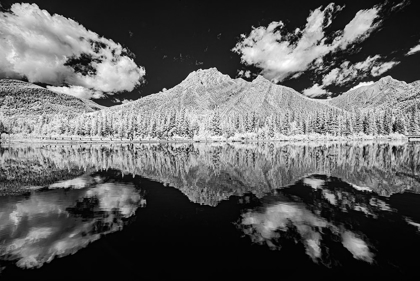 Picture of CANADA-ALBERTA-KANANASKIS PROVINCIAL PARK BLACK AND WHITE OF CLOUDS REFLECTED IN LORETTE PONDS