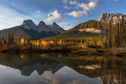 Picture of THREE SISTERS REFLECT INTO POOL IN CANMORE-ALBERTA-CANADA