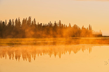 Picture of CANADA-MANITOBA-RIDING MOUNTAIN NATIONAL PARK FOG RISING ABOVE WHIRLPOOL LAKE AT SUNRISE