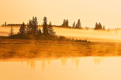 Picture of CANADA-MANITOBA-RIDING MOUNTAIN NATIONAL PARK FOG RISING ABOVE WHIRLPOOL LAKE AT SUNRISE