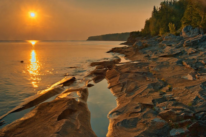 Picture of CANADA-ONTARIO-BRUCE PENINSULA NATIONAL PARK SUNSET ON LIMESTONE ROCK