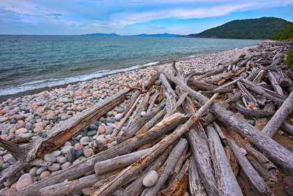 Picture of CANADA-ONTARIO-MARATHON ROCKS AND DRIFTWOOD ON PEBBLE LAKE SUPERIORS BEACH