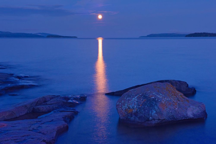 Picture of CANADA-ONTARIO-ROSSPORT MOON OVER LAKE SUPERIOR