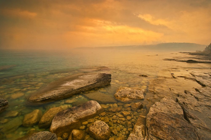 Picture of CANADA-ONTARIO-MORNING FOG ON GEORGIAN BAY LIMESTONE ROCK BARROW BAY BRUCE PENINSULA