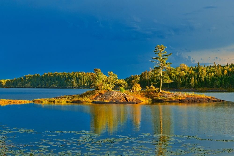 Picture of CANADA-ONTARIO-KENORA DISTRICT FOREST AUTUMN COLORS REFLECT ON MIDDLE LAKE AT SUNSET