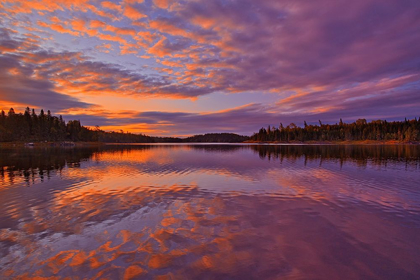 Picture of CANADA-ONTARIO-KENORA DISTRICT FOREST AUTUMN COLORS REFLECT ON MIDDLE LAKE AT SUNRISE