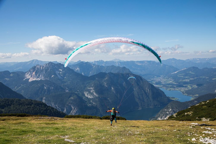 Picture of AUSTRIA-DACHSTEIN-PARAGLIDERS AS THEY PREPARE TO TAKE OFF ABOVE LAKE HALLSTATT